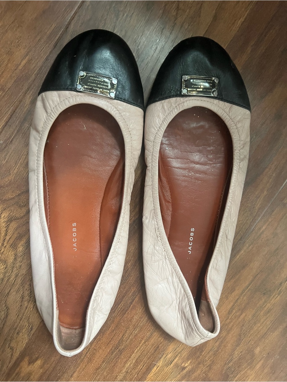 Marc Jacobs Blush Leather Ballet Flats with Black Cap Toe